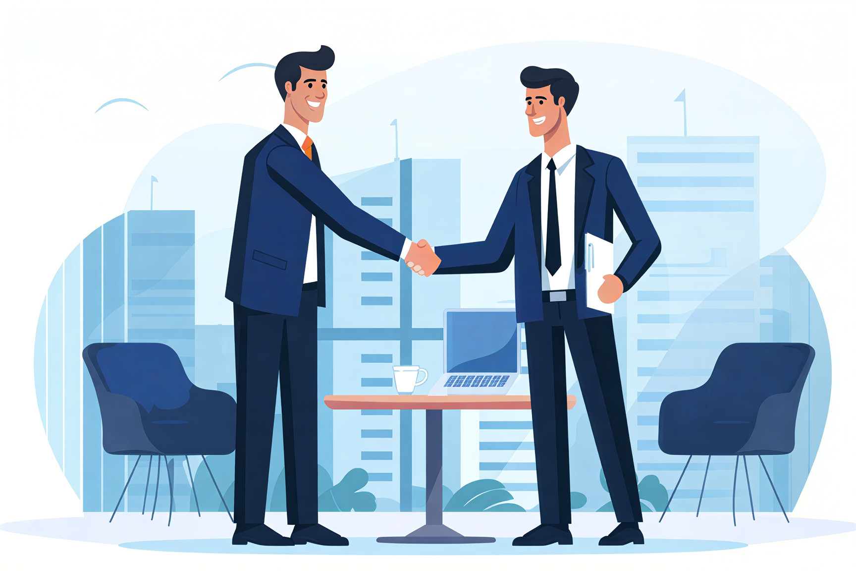 Business handshake with digital network overlay